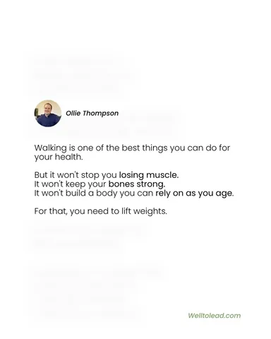 olliethompsonhealth Instagram post about Walking and resistance training