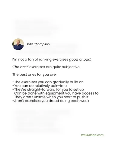 olliethompsonhealth Instagram post about Exercise selection